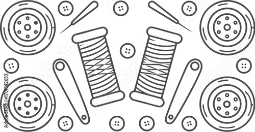 line art sewing kit with thread spools minimalist