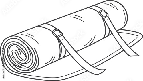 minimal sketch of a rolled yoga mat tied with stra