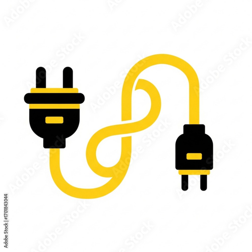 Vector art of yellow and black electrical plug and cable