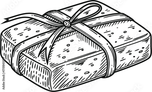 rustic illustration of a handmade soap bar tied wi