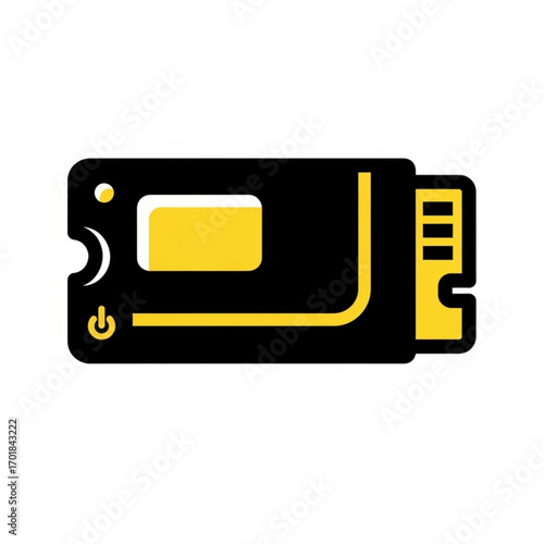 Vector art of stylized icon of a computer memory module with yellow accents