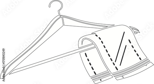 simple outline icon of a wooden hanger with cloth