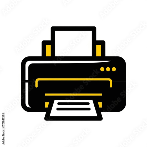 Vector art of modern black printer icon with yellow accents