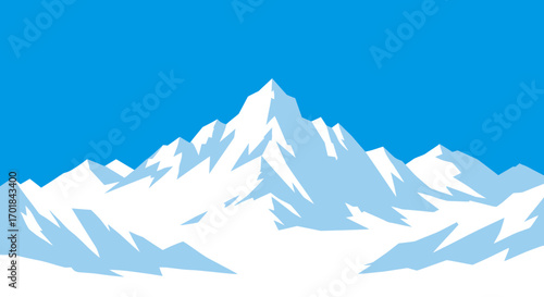Snowy Mountain Range with Blue Sky Background.
