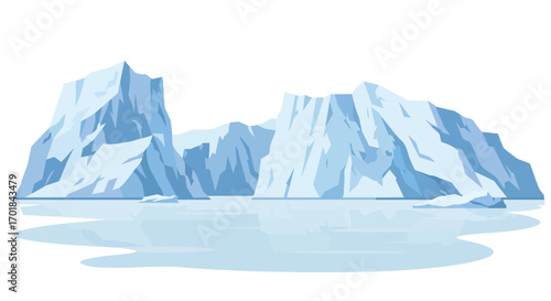 Illustrative Icebergs Floating on Water Arctic Landscape.