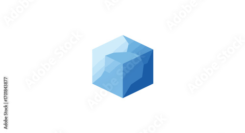 Isometric Blue Cube with Faceted Surface Design.