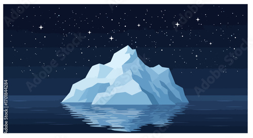 Iceberg Floating in Dark Ocean Under Starry Night Sky 1.