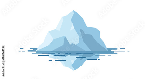 Isolated Iceberg Floating in Water Flat Vector Illustration.