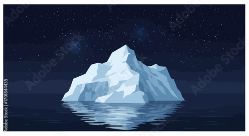 Iceberg Floating in Dark Ocean Under Starry Night Sky.