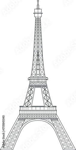 The Eiffel Tower in Paris France. Famous French tourist's landmark. National popular monument