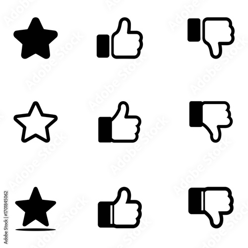 Collection of star thumbs up and thumbs down icons. like and unlike icons set
