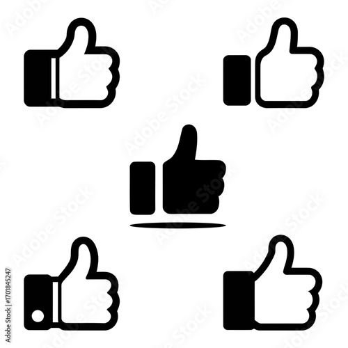 Collection of thumbs up icons in black and white. thumb up icons set