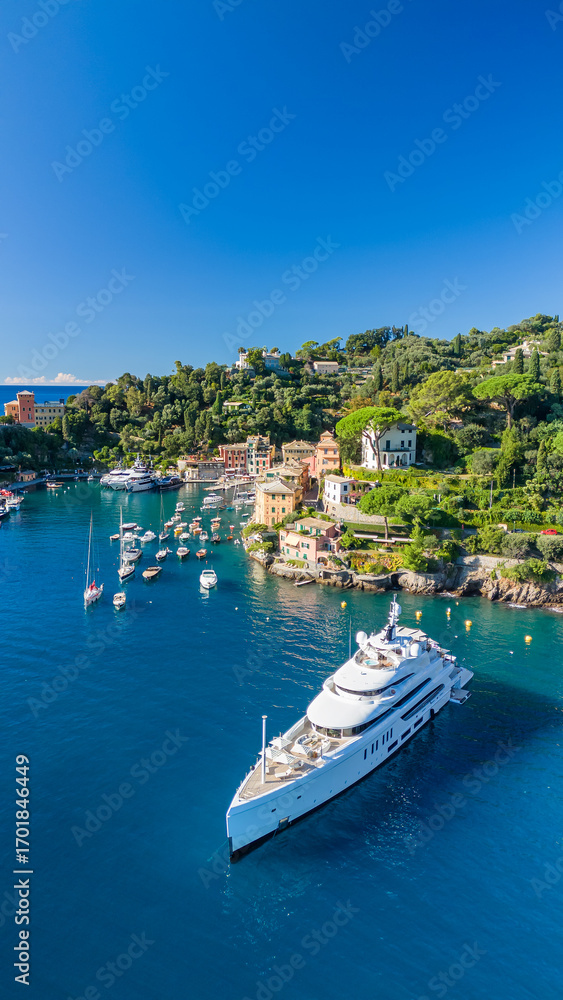 Fototapeta premium Aerial view of the picturesque resort town of Portofino in Liguria, Italy.