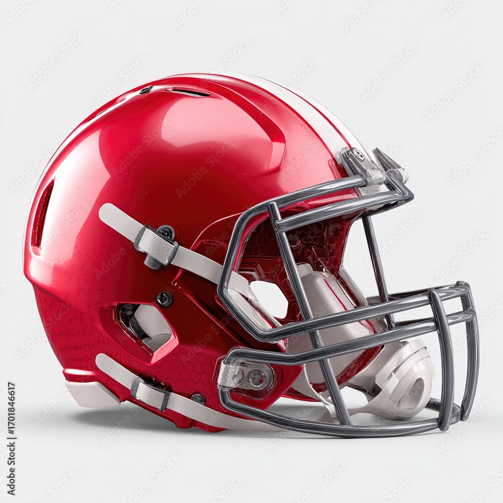 Fototapeta premium Shiny Red American Football Helmet with Faceguard Protection