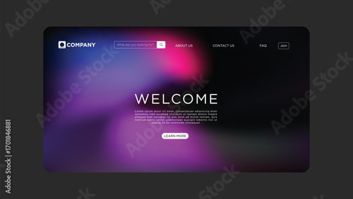 Modern abstract gradient background with 'WELCOME' text and interactive buttons for digital platforms