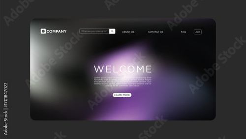 Modern website landing page design with welcome message and call to action button, promoting engagement.