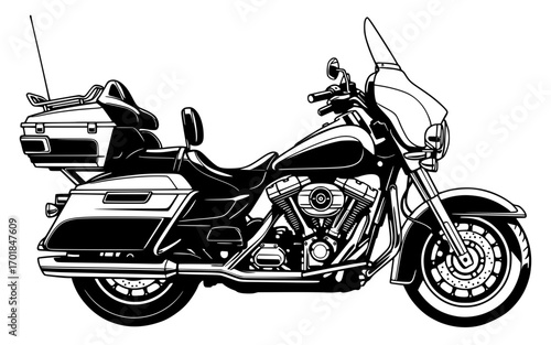 Classic Touring Motorcycle Side View, Motorcycle SVG, Touring Bike SVG, Biker SVG, Chopper SVG