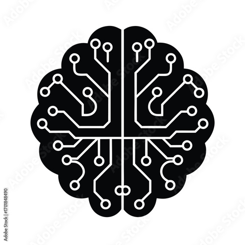 AI Digital Brain Icon Neural Network Illustration