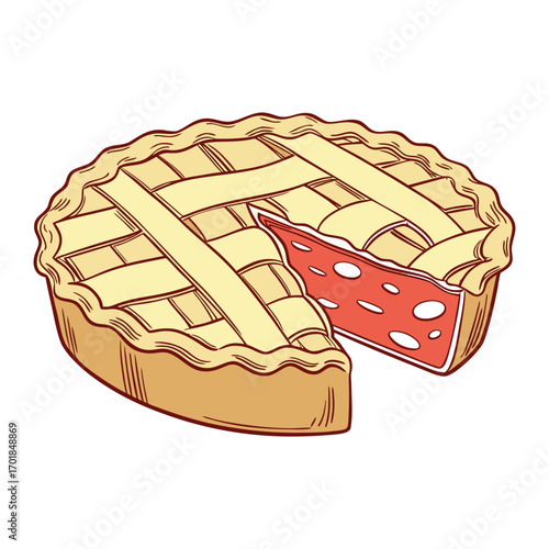 Apple Pie Slice and Whole Apples with Seeds on White Background Keywords: apple pie, whole pie, slice of