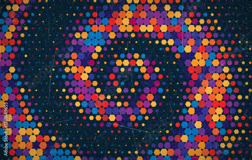 Grunge halftone gradient background. Faded grit noise texture. Colorful wallpaper. Retro pixelated backdrop. Anime or manga style comic overlay. Vector graphic design textured Grunge scratch template.