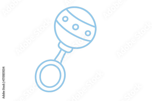 Cute light blue baby rattle line art illustration isolated on transparent background