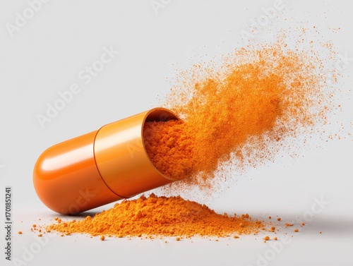 Orange pill capsule spills powder