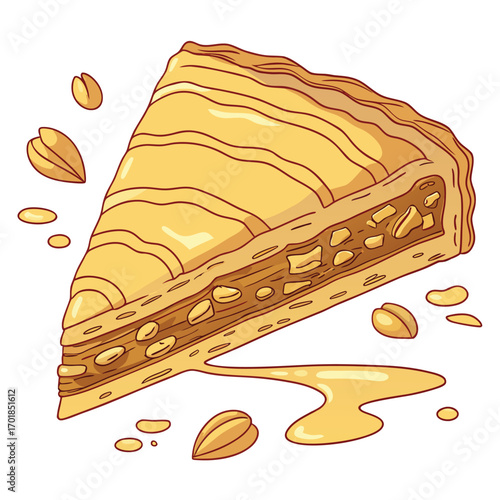 Delicious slice of baklava with peanuts and honey syrup dessert sweet