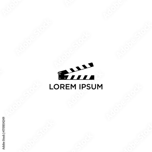Simple black and white film clapperboard logo design.