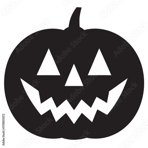 iconic pumpkin shape is filled in black, with triangular eyes