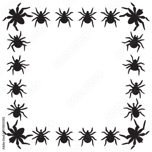 rectangular border composed of numerous small, silhouetted spiders
