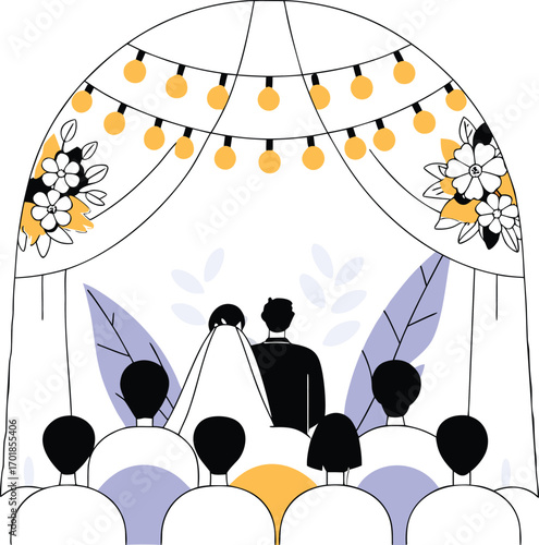 Wedding Ceremony with Couple and Guests bride groom