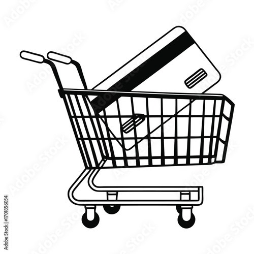 Black Silhouette Vector of Shopping Cart with Credit Card