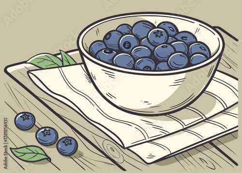Bowl Filled with Fresh Blueberries on Rustic Wooden Table