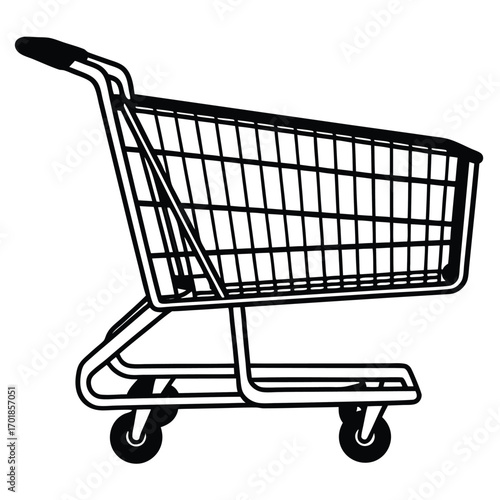 Flat Vector of Grocery Shopping Cart Silhouette