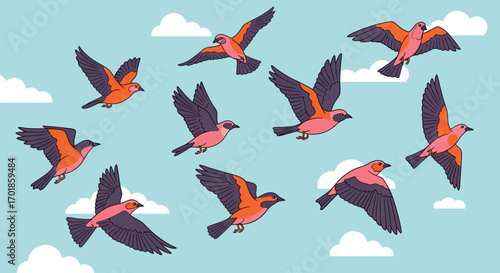 Flying Birds Illustration A flock of birds in flight vector illustration graphic design element