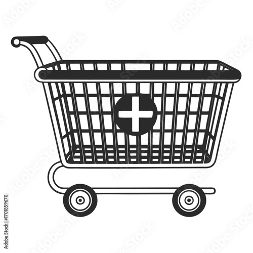 Flat Vector of Shopping Cart with Plus Sign Icon