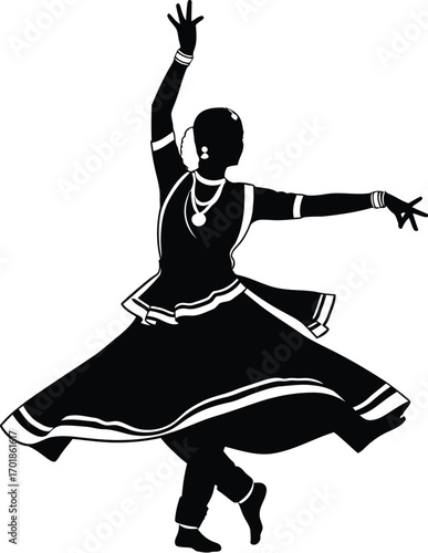 Silhouette of a kathak dancer in a traditional dress performing a graceful pose dancers movements are fluid and expressive