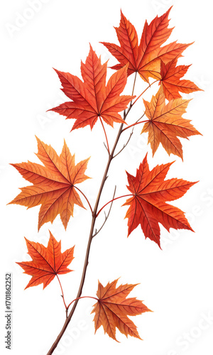 Vibrant orange and red autumn leaves displayed on a branch showcasing the beauty of fall foliage in a natural setting