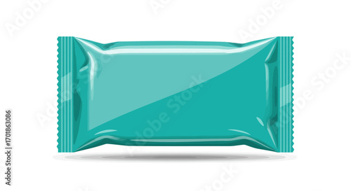 Teal Rectangular Food Packaging Wrapper with Serrated Edges.