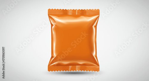 Orange Glossy Snack Package Mockup with Serrated Edges.