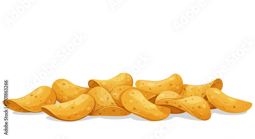 Pile of Crispy and Golden Potato Chips Illustration.