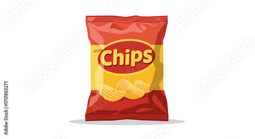 Illustration of a Red Bag of Potato Chips.
