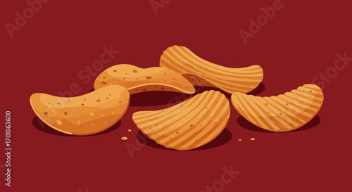 Crispy Potato Chips Assortment on Red Background.