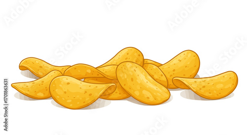 Pile of Golden Potato Chips Crispy Snack Illustration 1.