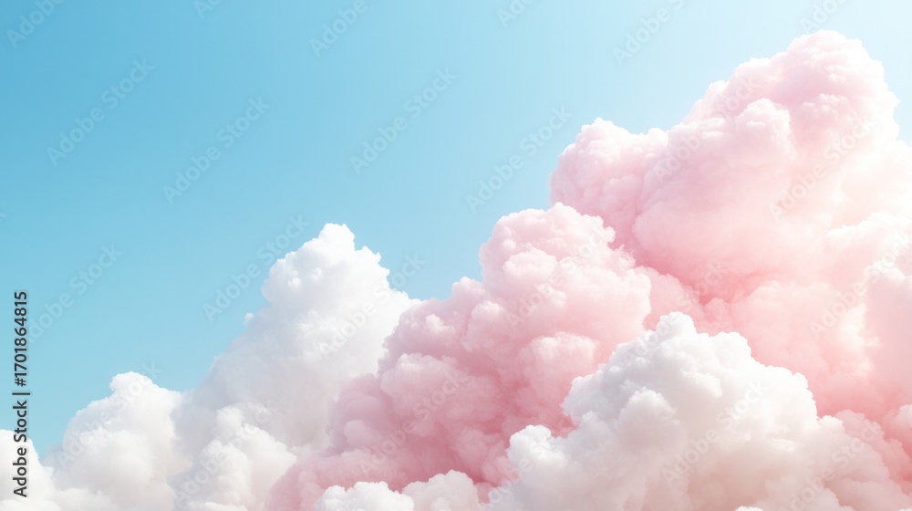 Fototapeta premium Cotton Candy Skies: Capturing a breathtaking moment where the soft, fluffy clouds transform the sky into a dreamscape, with a blend of pastel hues, promising tranquility and serenity.