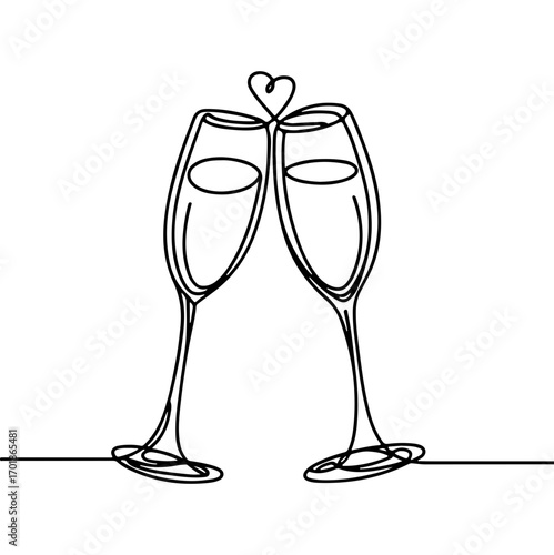 line drawing of two champagne glasses