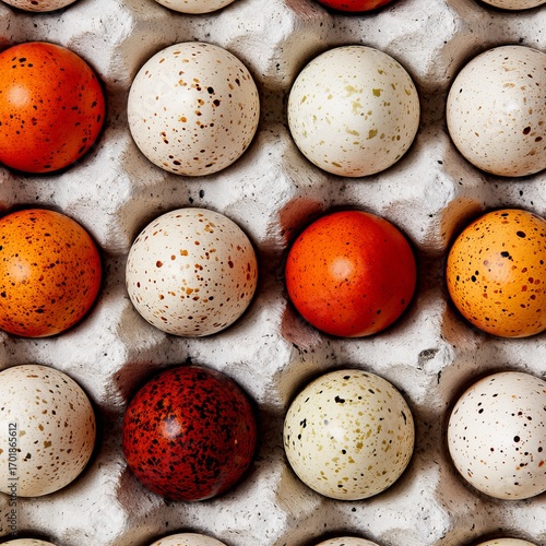 A Dozen Eggs in a Carton: Twelve organically patterned eggs nestle perfectly within their protective carton, highlighting the purity of natural nutrition and the subtle artistry found in every detail.