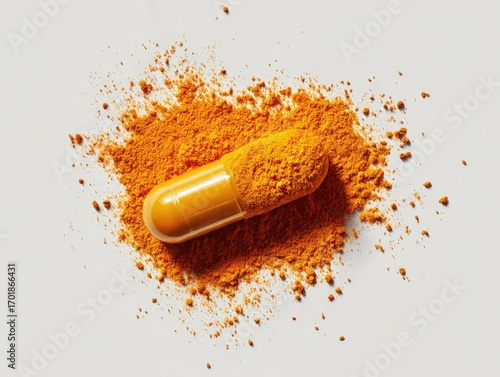 Orange pill in turmeric powder