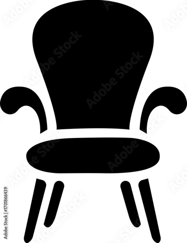 Chair icon in flat style. Chair and Seating icons silhouettes vector design template. modern soft fabric office arm chairs, vector furniture illustration. Dining Table Vector Line Icon