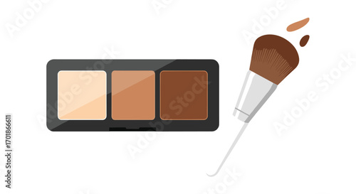 Achieve a flawless complexion with this contour palette and brush perfect for creating sculpted looks and adding dimension for beauty and makeup tutorials, Generative AI.